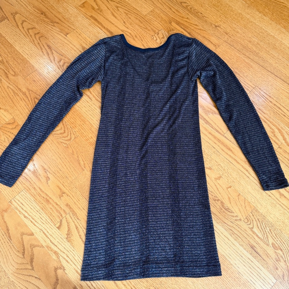 Edith A Miller Vintage Sheer Metallic Stripe Long Sleeve Mini Dress black L USA